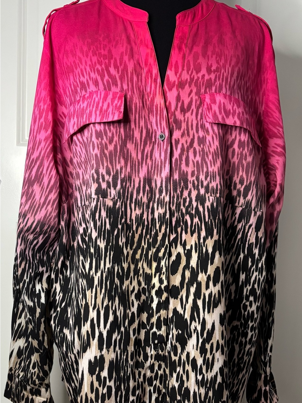 Calvin Klein Pink Ombre Leopard Print Button-Down Shirt